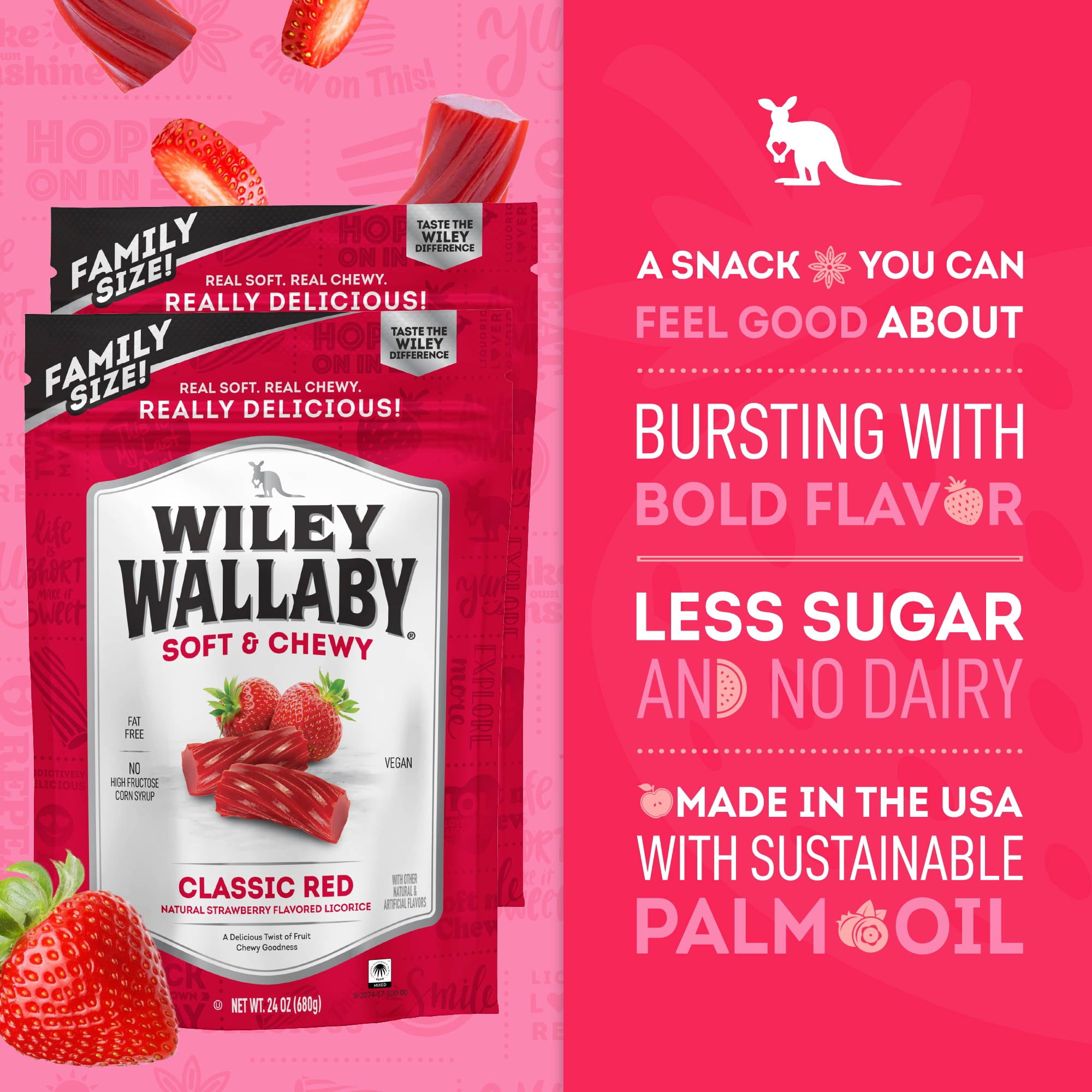 Wiley Wallaby Licorice 24 Ounce Classic Gourmet Soft & Chewy Australian Red Licorice Candy Twists, 2 Pack