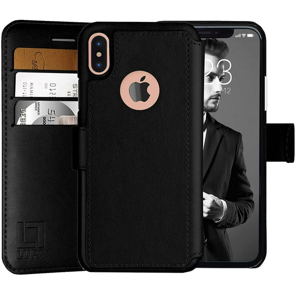 LUPA iPhone X Wallet Case -Slim & Lightweight iPhone X Flip Case with Credit Card Holder - iPhone 10 Wallet Case for Women & Men - Faux Leather i Phone Xs Purse Cases with Magnetic Closure – Black