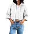 thumbnail image 4 of LEKWK Cropped Hoodie Women Drop Shoulder Short Sleeve Sweatshirt Drawstring Loose Fit Pullover Tops with Pocket Fall Casual Activewear White XXL, 4 of 7