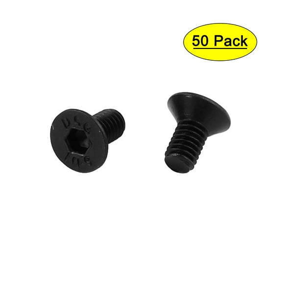 50Pcs Black M3 x 6mm Alloy Steel Hex Socket Flat Head Countersunk Screws Bolts