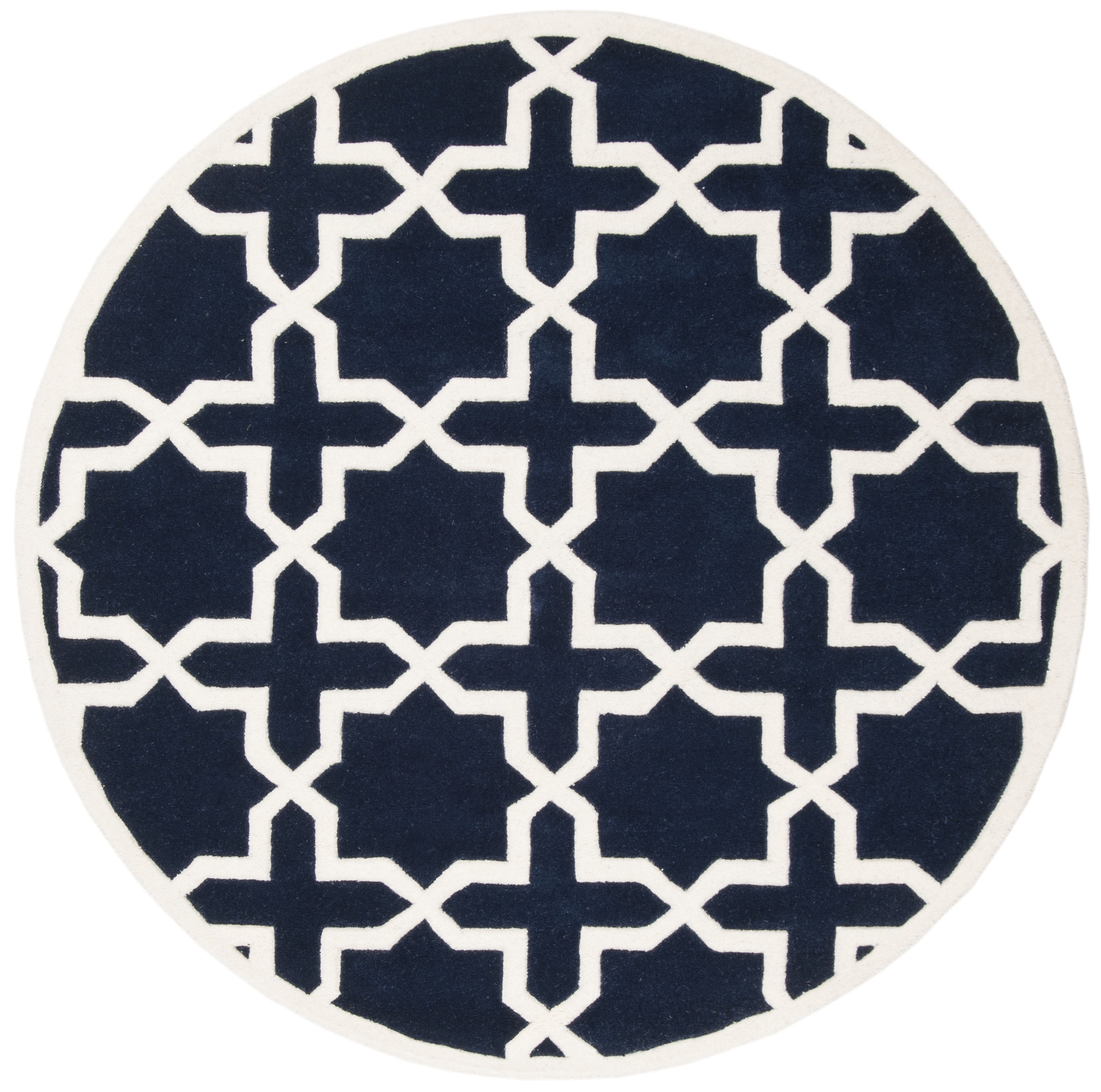 SAFAVIEH Chatham Giovanni Geometric Wool Area Rug, Dark Blue/Ivory, 5' x 5' Round