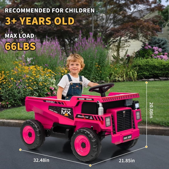 Acekid 12V Ride on Dump Truck Construction Vehicle Ride on Toy with Remote Control Electric Dump Bed Shovel with Spring Suspension Music Rose Red