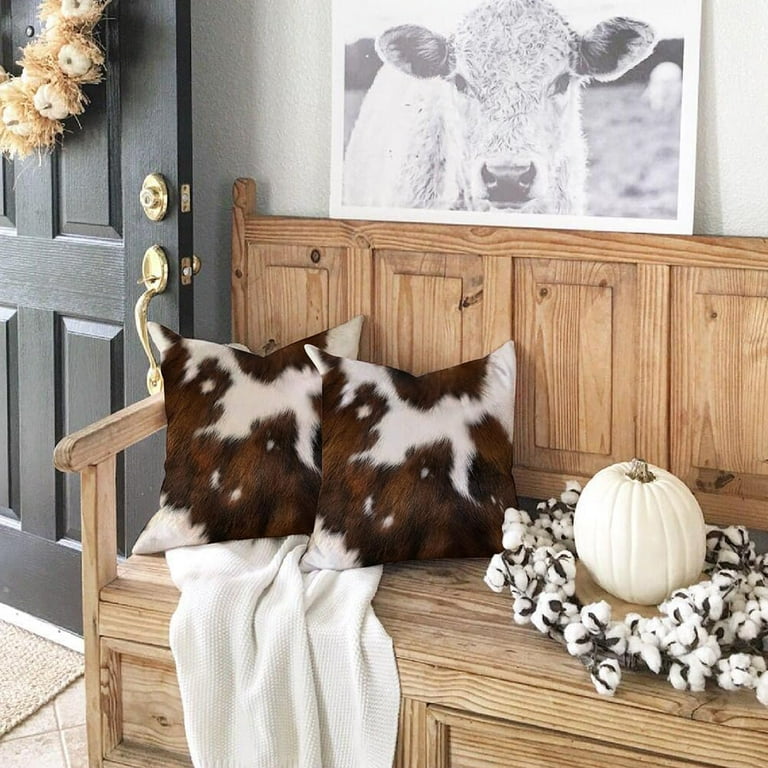 Farmhouse Pillow Covers 20x20 Inch Set of 2 Brown Cowhide Accent Printing Decorative Throw Pillows Farmhouse Animal Print Square Pillowcase Decor for Outdoor Couch Chair Couch Walmart