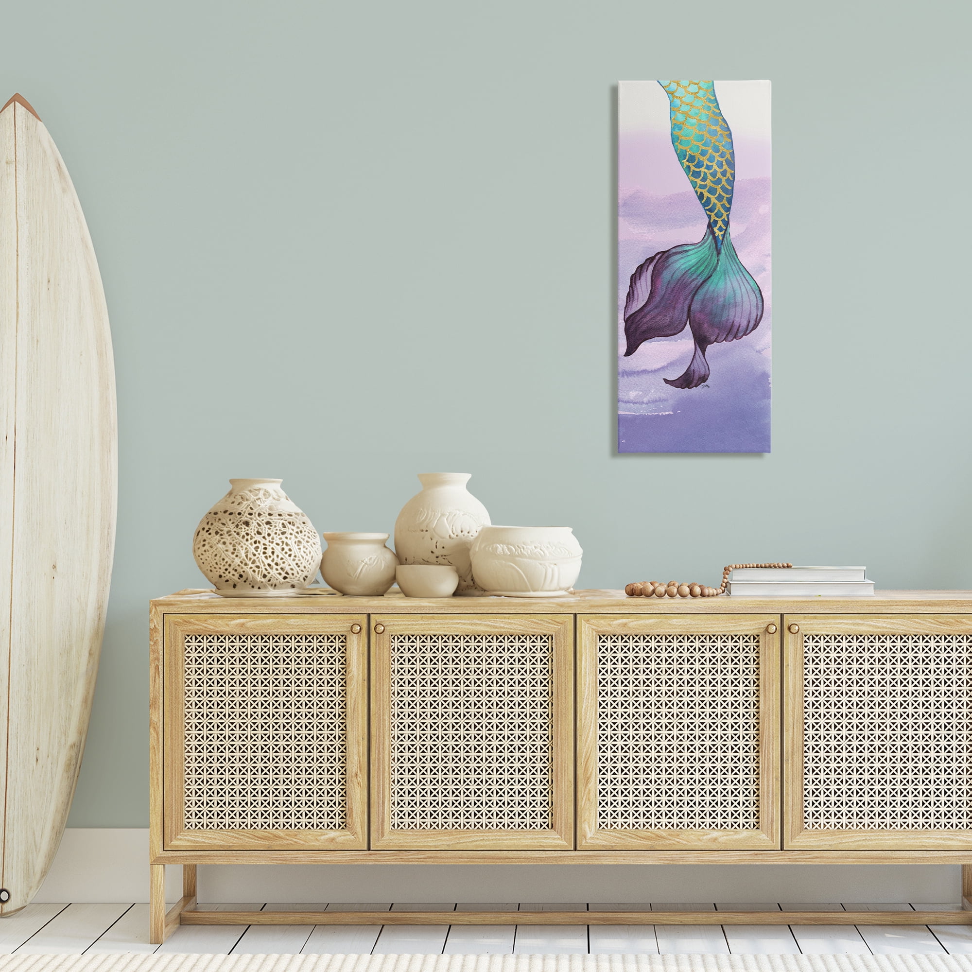 Stupell Industries Glam Accent Mermaid Tail Fairy Tales & Fantasy Painting Gallery Wrapped Canvas Art Print Wall Art, 17 x 40