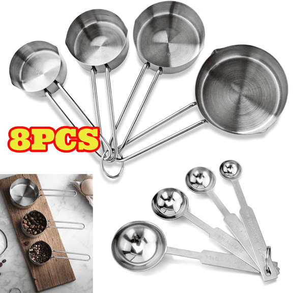 8pcs Measuring Cups, Stainless Steel Measuring Cups and Spoons Set, Great for Cooking and Baking