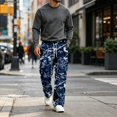 thumbnail image 5 of GrmtClth Mens Camo Baggy Sweatpants Loose Wide Leg Fit Stretch Waist Multi Flap Pocket Daily Streetwear Pants Blue 2XL, 5 of 8
