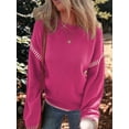 thumbnail image 5 of Sweaters for Women Solid Crewneck Loose Fit Long Sleeve Contrast Cable Knit Pullover Sweater Jumper Tops Rose Red S, 5 of 6