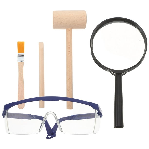 ColoMX 1 juego de excavación de dinosaurios para niños, mini martillo de madera, cincel, cepillo y raspador, kits de ciencia STEM para excavación de gemas y fósiles, aprendizaje STEM.