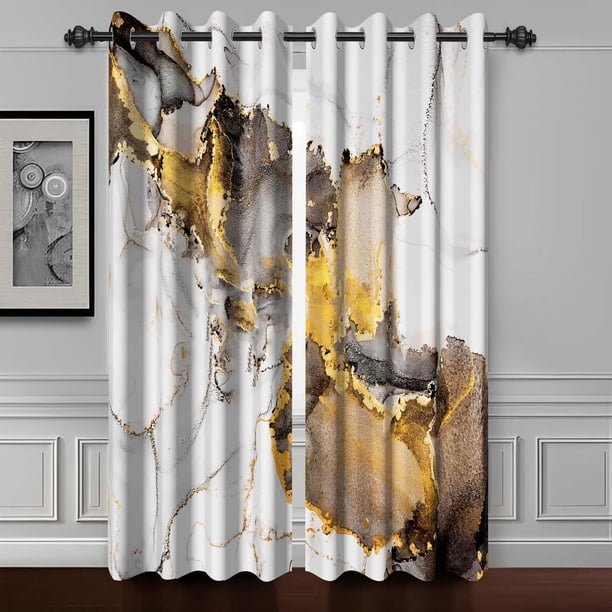 Cortinas de ventana Baocicco, mármol blanco, gris y dorado, 80 x 230 cm, 2 paneles