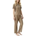 thumbnail image 2 of LANBAOSI Womens Pajama Set Ribbed Knit Short Sleeve Tops & Long Pjs Pants with Pockets 2-Piece Summer Soft Sleepwear Set, Size M, 2 of 7