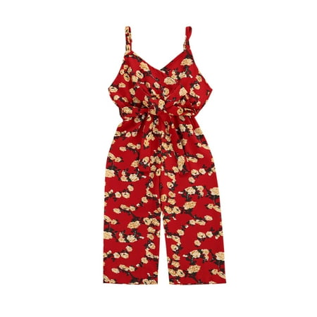 

Canrulo Toddler Baby Girls Floral Romper Jumpsuit Sleeveless Strap One Piece Bodysuit Overalls Summer Clothes Red 1-2 Years