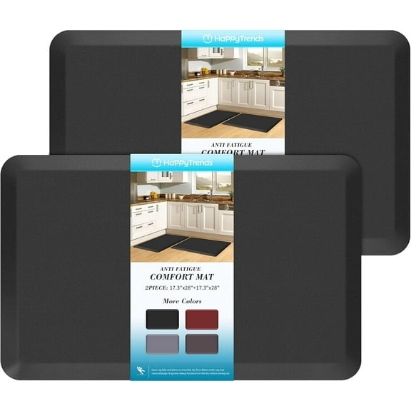 2 PCS Kitchen Mat Cushioned Anti-Fatigue Floor Mat, Heavy Duty Ergonomic Comfort Foam Standing Mat, Waterproof Non-Slip for Home, Office, Laundry,Black