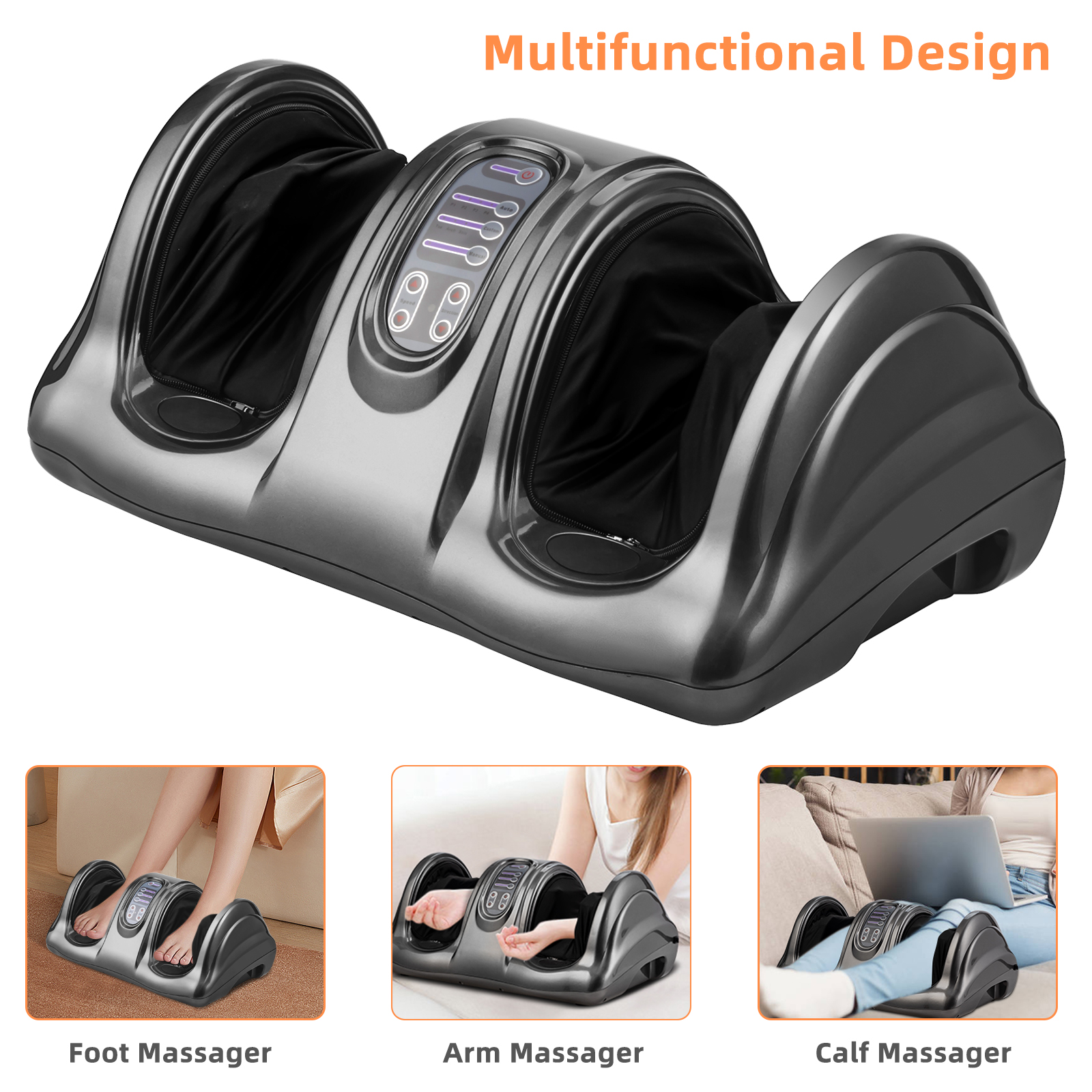 Giantex Foot Massager Machine, Electric Therapeutic Shiatsu Foot Calf Massager w/Kneading & Rolling for Foot & Ankle Pain, Gray