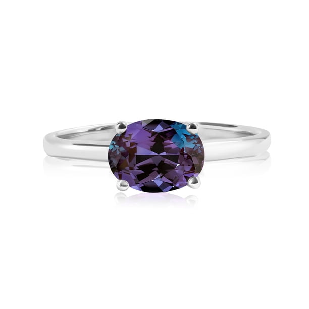 JeenMata Anillo de Compromiso Solitario de 1,25 Quilates con Alejandrita de Corte Ovalado (Piedra Natal de Junio) en Oro Blanco de 18 K sobre Plata