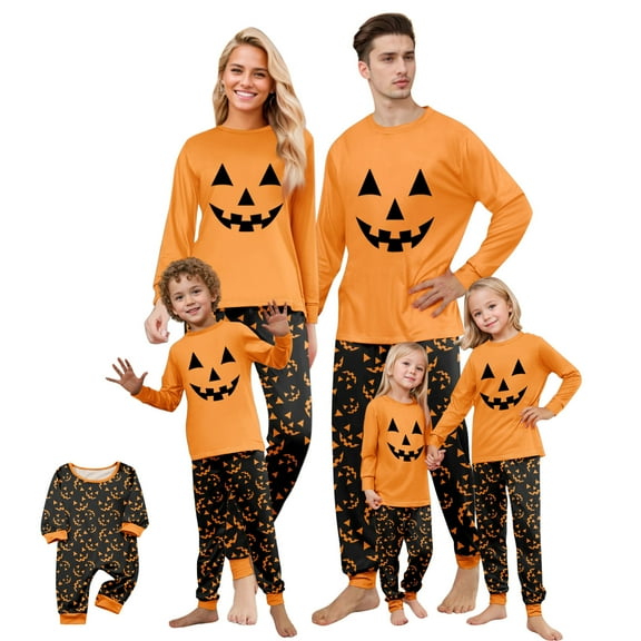 Tplvbz Family Halloween Pajamas Matching Sets, Cute Halloween Pajamas, Pumpkin Pjs Top and Pajamas Pants, Family Matching Pajamas, Kids Adults Sleepwear Matching Pajamas for Family Baby 24 Months