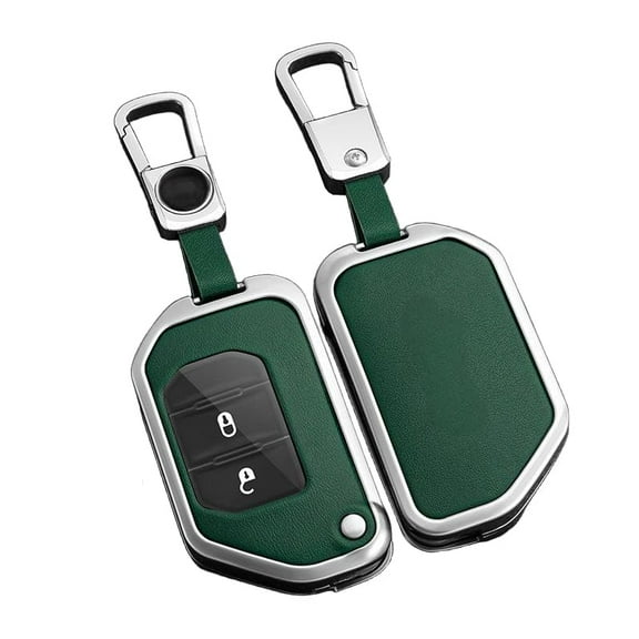 for Jeep Key Fob Cover, Leather Zinc Alloy Key Fob Case for 2018-2025 Wrangler JL JLU Rubicon, 2020-2025 Gladiator JT Sahara JLU Flip Key Fob