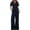 Navy, variant on IWRICH Women's Linen 2 Piece Outfits Summer Short Sleeve V Neck Shirts Dressy Casual Sets Wide Leg Pant Suits White XL
