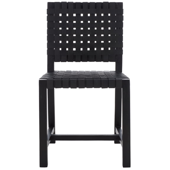SAFAVIEH Sorrento Coastal Leather Solid Dining Side Chair, Black/Black