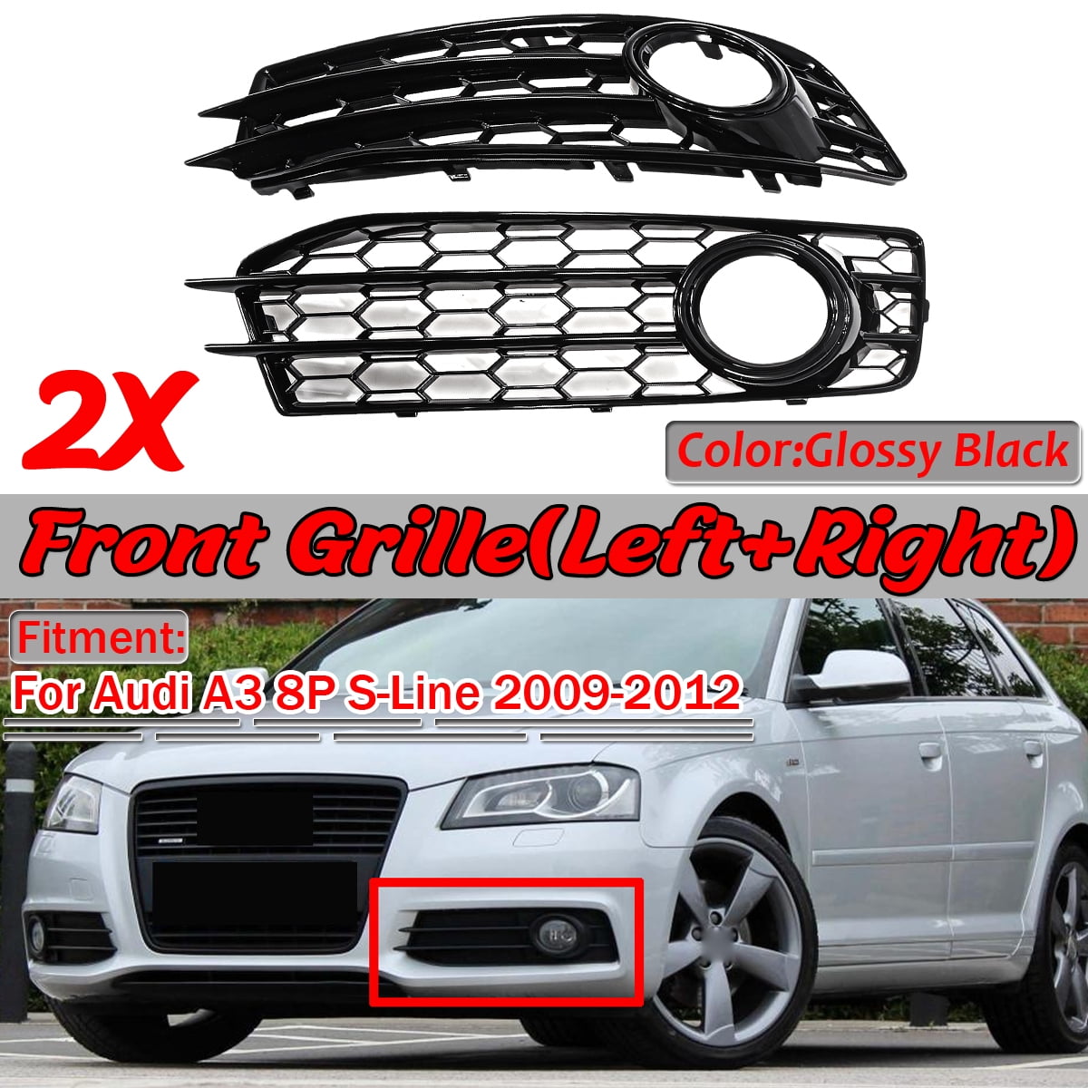 LH Chrome Honey Comb Fog Light Cover Grille Grills For Audi A4 B8 2009-2012 EE
