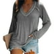 thumbnail image 1 of Camiseta casual de manga larga con cuello en V para mujer, camiseta de manga larga para mujer y niña, gris M, 1 of 4