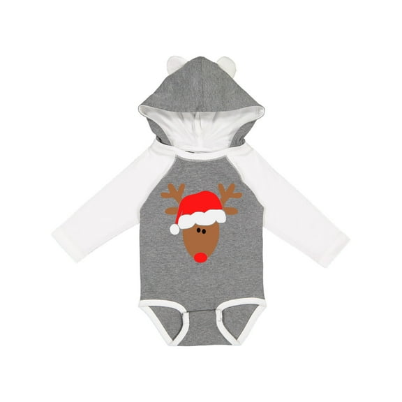 Inktastic Christmas Cute Reindeer in Santa Hat Boys or Girls Long Sleeve Baby Bodysuit