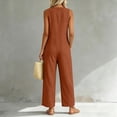 thumbnail image 6 of Womens cotton linen Jumpsuits One Piece Overalls Button Down Sleeveless Wide Legs Rompers Solid Color Casual Daily Jumpsuits with Pockets, 6 of 8
