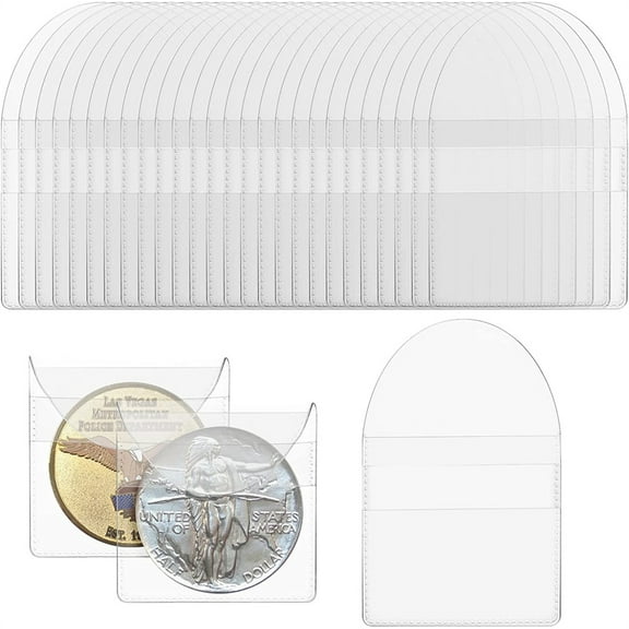 NOGIS 50Pcs Single Pocket Coin Turn-overs, 2 Inch Individual Clear Coin Turn-overs Small Coin Holders Coin Pouch for Coins Jewelry & Small Items Storage (2.2 x 2 inch)