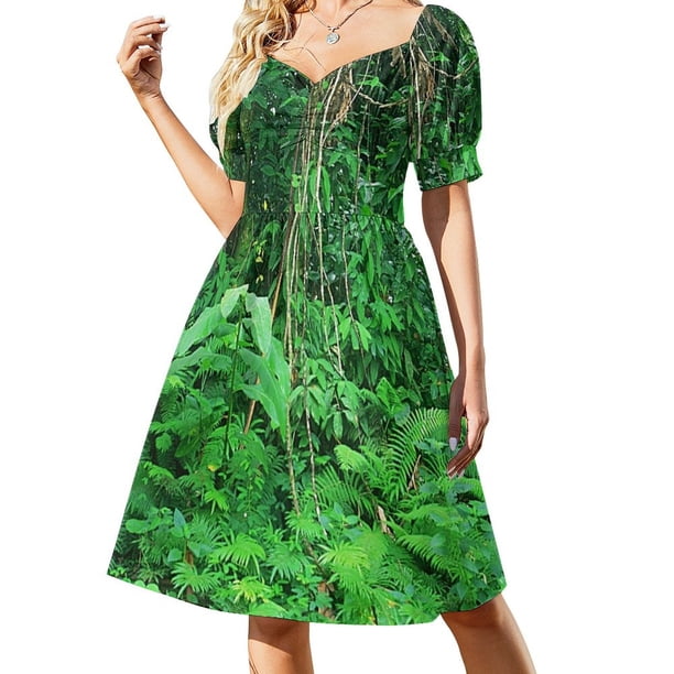 Impresionante selva tropical en Costa Rica. Foto artística. Vestido de manga corta. Vestidos de fiesta para mujer. Vestidos de noche para mujer.