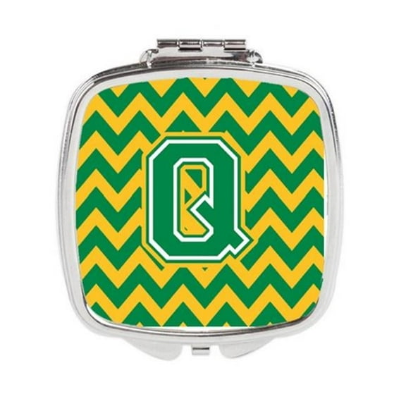 Carolines Treasures  Letter Q Chevron Green & Gold Compact Mirror - Green & Gold - 3in. H x 0.3in. W x 2.75in. L