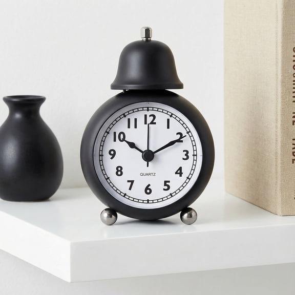 Unique Bargains Spherical Alarm Clock with Single Bell Design Black 3.3"L x 2.4"W x 5.1"H