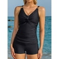 thumbnail image 3 of Charmo Womens Ruched V Neck 2 Piece Tankini Swimsuits Tummy Control Bathing Suits Tankini Tops with Swim Shorts Swimwear, 3 of 8