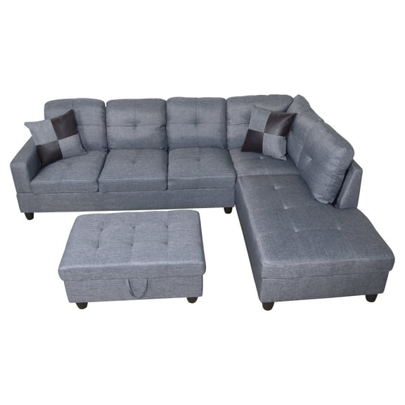 ULT Gray MicroFiber Sectional Sofa, Right Facing Chaise, 74.5"D x 103.5"W x 35"H