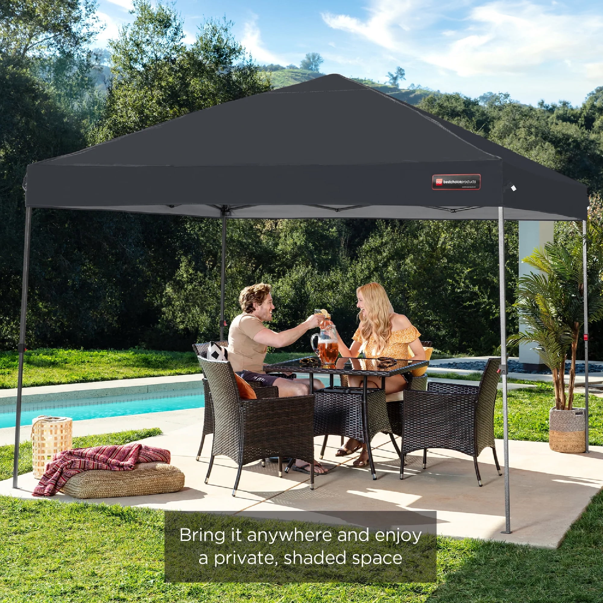 Best Choice Products 10x10ft Easy Setup Pop Up Canopy w/ 1-Button Setup, Wheeled Case, 4 Weight Bags - Gray