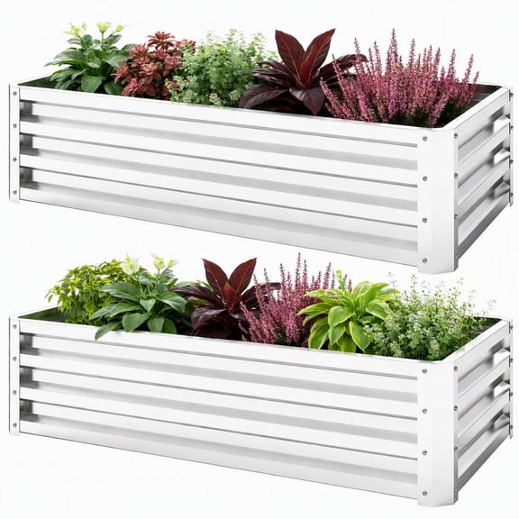 Galvanized Steel Raised Garden Bed 47.25x23.5x12 Inch Open Bottom Planter Box for Vegetables Flowers Silver