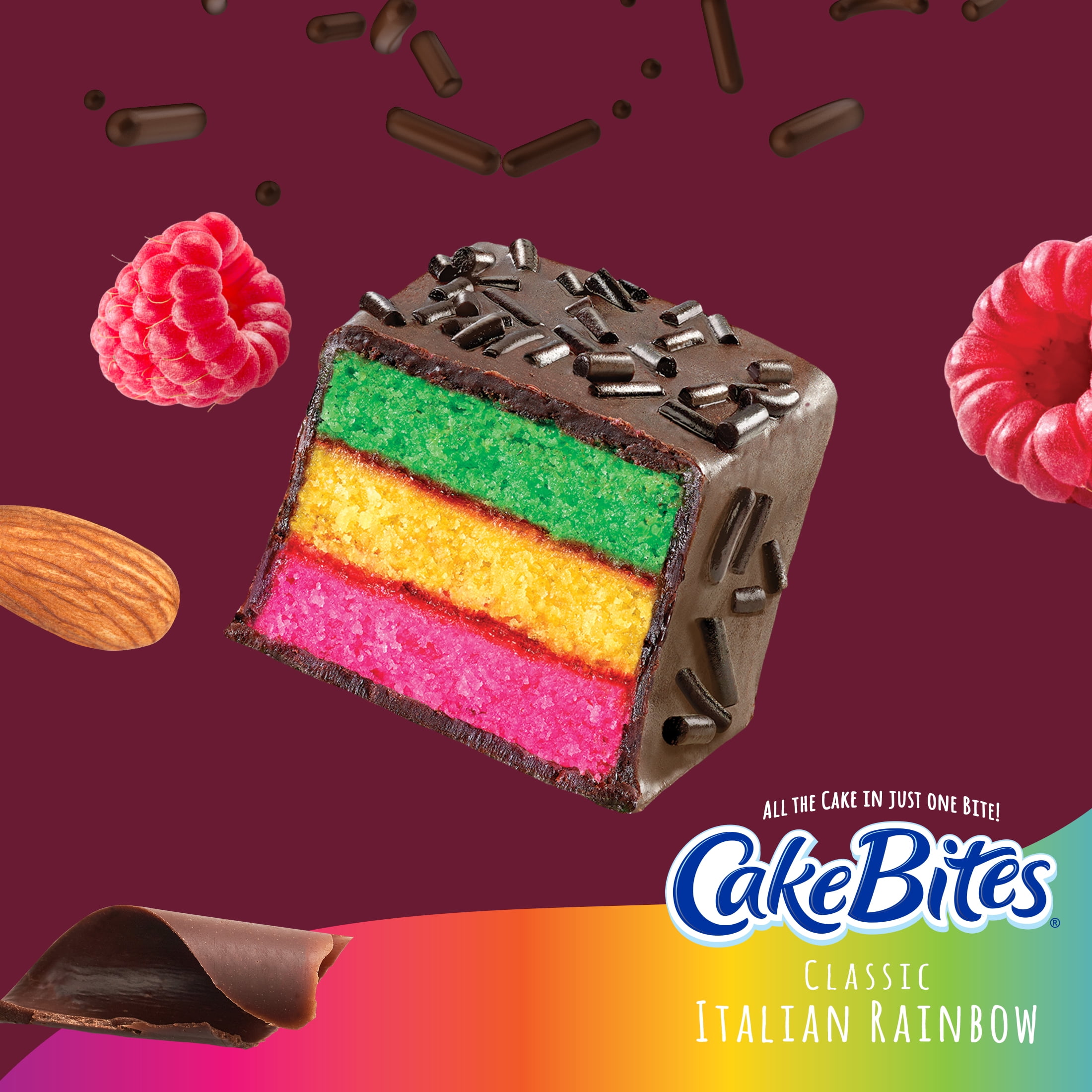 CakeBites Classic Italian Rainbow 4 Grab & Go Cakes, Family Pack