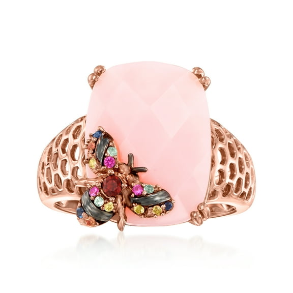 Ross-Simons Pink Opal and .10 ct. t.w. Multicolored Sapphire Bumblebee Ring With Single Garnet in 18kt Rose Gold Over Sterling, Women's, Adult