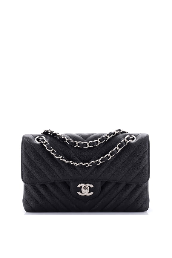Pre-Owned Classic Double Flap Bag Chevron Caviar Small By Rebag