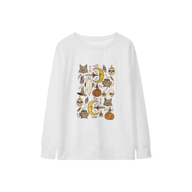 Opperiaya Chandail en Molleton d'Halloween pour Femmes, Imprimé Graphique Décontracté, Coupe Ample, Chandail-Over, Manches Longues, Col Rond, Surdimensionné, Automne