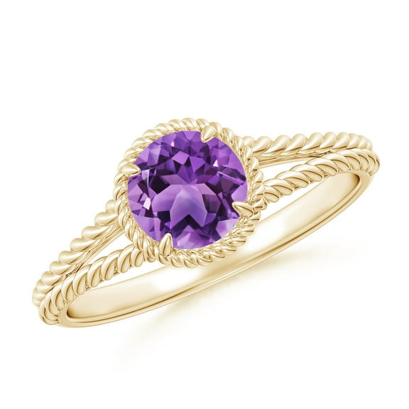 ANGARA Natural Amethyst Twist Rope Split Shank Ring in 14K Yellow Gold for Women (Size-6mm) | February Birthstone, Birthday, Anniversary, Jewelry Gift for Women | Natural Amethyst Ring