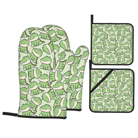 

Oven Mitts and Pot Holders 4 Piece Cute Crocodile High Heat Slip Resistant Oven Mitt and Trivets Set Kitchen Oven Glove Pot Holders for Cooking Baking Grilling