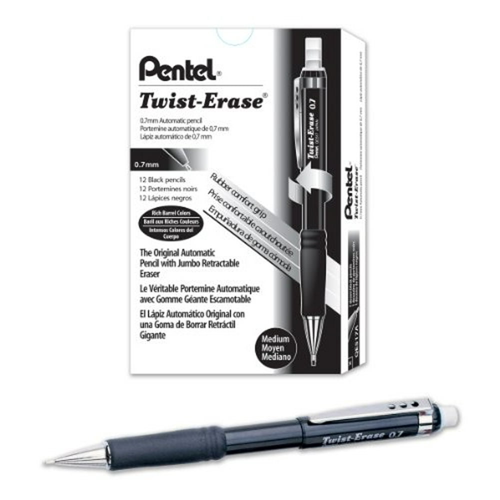 Pentel TwistErase III Mechanical Pencil, 0.7mm, Black Barrel, 12 Pack