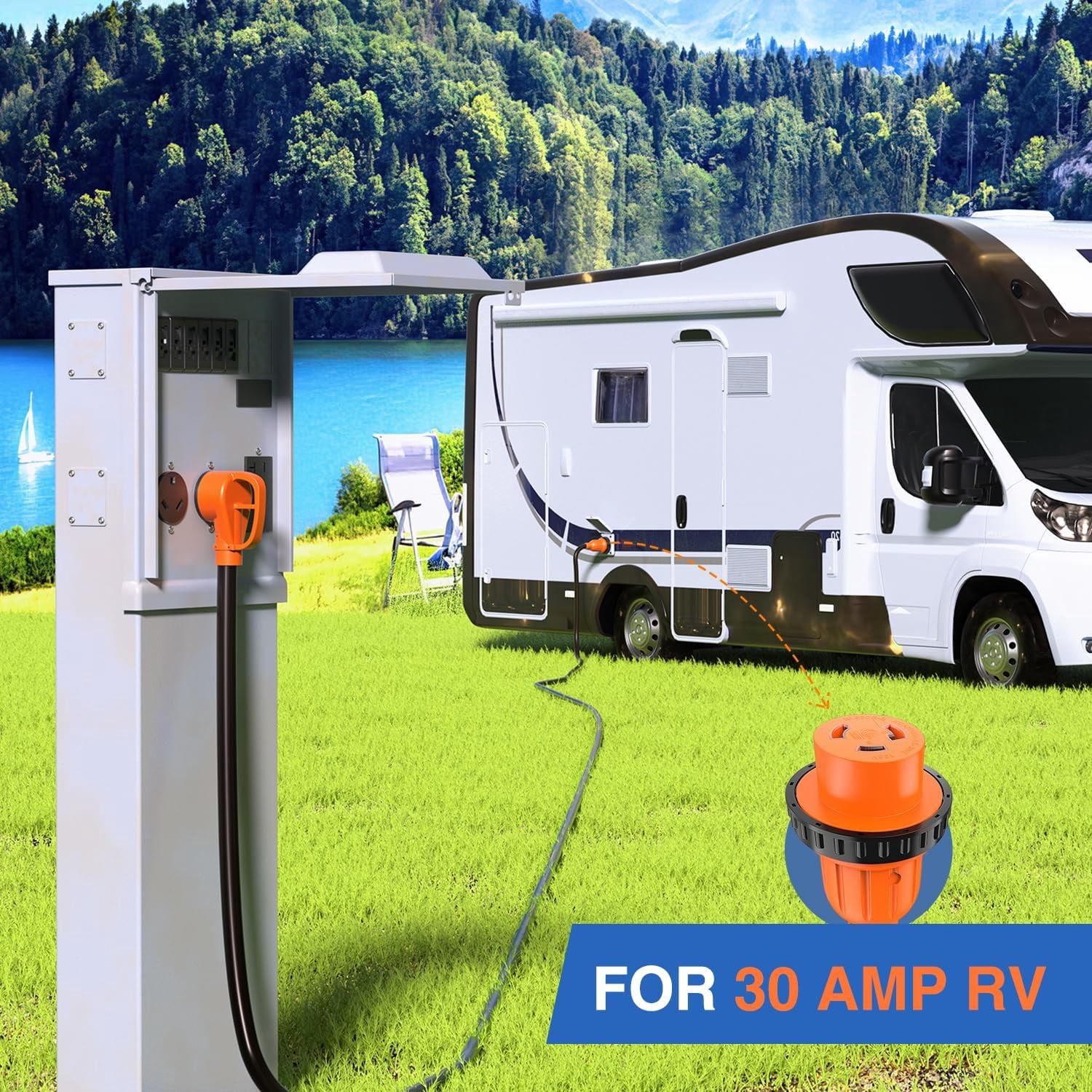 Nilight 30 Amp 25FT RV Locking Extension Cord 125V Heavy Duty 10 Gauge Pure Copper STW Wire ETL Listed 3 Prong TT-30P L5-30R 30F/30M Weatherproof Cord Suit for RV Camper Trailer