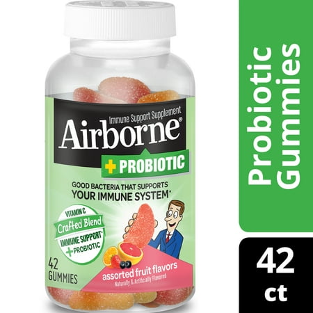 Airborne Plus Probiotic Gummies, 42 count - 750mg of Vitamin C - Immune Support Supplement (Packaging May Vary)