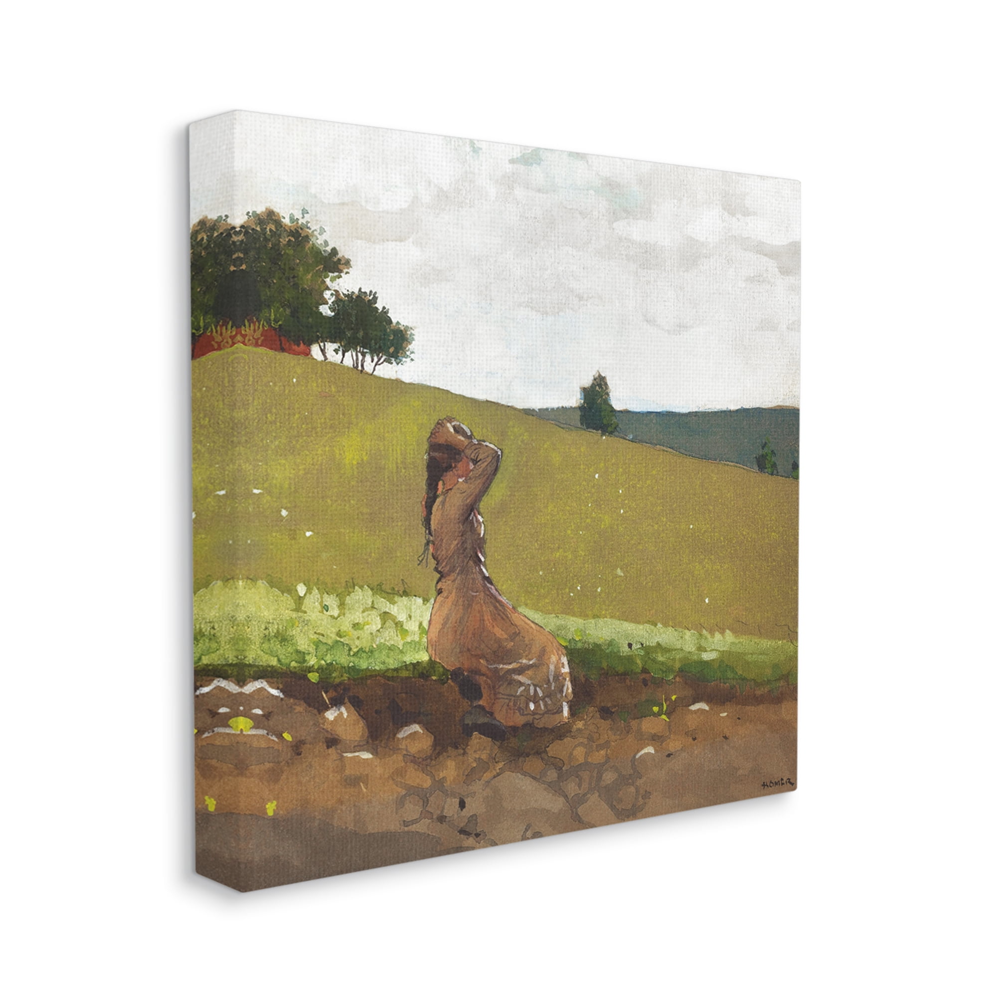 Stupell Industries Girl in Field Landscape Landscape Painting Gallery Wrapped Canvas Art Print Wall Art, 30 x 30