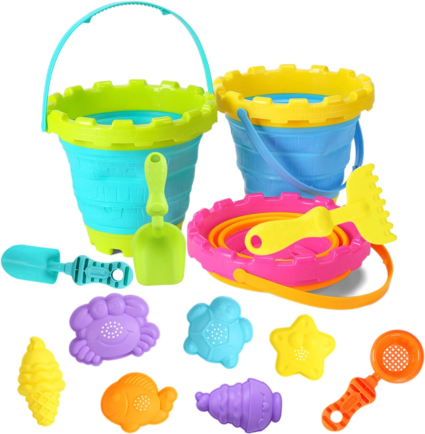 Beach Toy for Kids, Beach Sand Playest Set Includes Folding Bucket