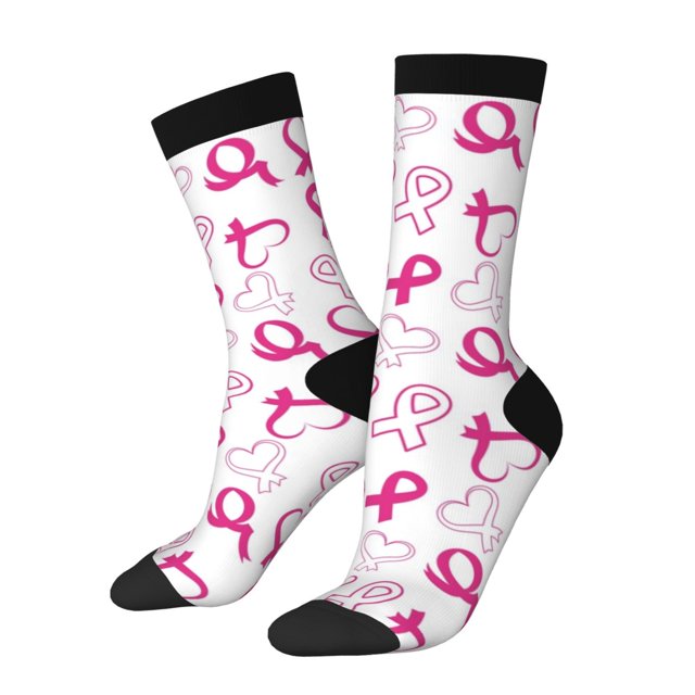 Wukai Chaussettes Mi-Mollet pour Sensibilisation au Cancer du Sein, Impression Contrastée, Design Imprimé 3D, Chaussettes pour Adultes, Haute Élasticité, Respirantes, Sport, Adaptées pour Quotidien, Unisexe