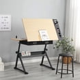 thumbnail image 4 of Bingirl Adjustable Drawing Table Tilted Tabletop Drafting Table Art Desk Art Tables with 2 Storage Drawers and Stool Drawing Desk for Artist Painters Drawing Crafting Reading Writing, 4 of 8