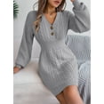 thumbnail image 3 of Womens Fall Winter Mini Dress Ribbed Knit Sweater Dress Casual Long Sleeve Sexy V Neck Bodycon Short Dress, 3 of 5