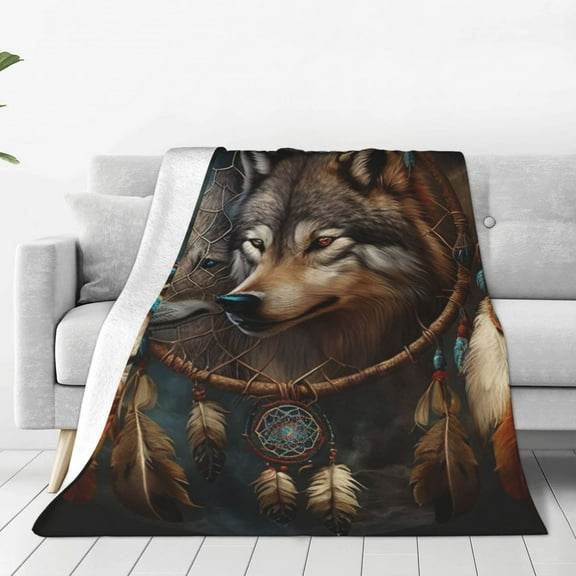 Wolf Indian Dream Feather Throw Blanket Super Soft Lightweight Cozy Fluffy Plush Blanket for Bed Couch Sofa Chair 40x30