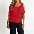 thumbnail image 5 of jjayotai Off Shoulder Tops for Women Short Sleeve Shirt Crew Neck Tee Casual Loose Fitted Solid Color Blouses, 5 of 6